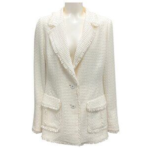 Rena Lange Ivory Fringed Tweed Blazer